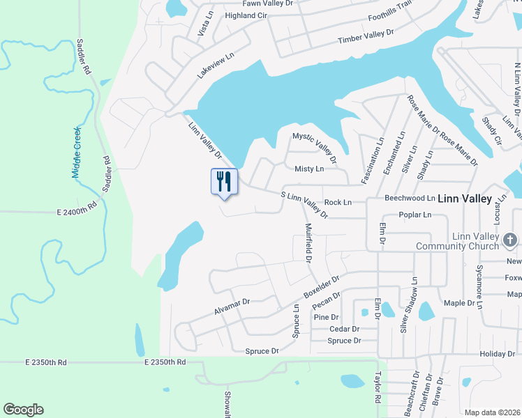 map of restaurants, bars, coffee shops, grocery stores, and more near 2 Mystic Lane in LaCygne