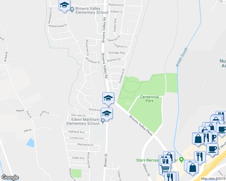map of restaurants, bars, coffee shops, grocery stores, and more near 230 Sungate Court in Vacaville