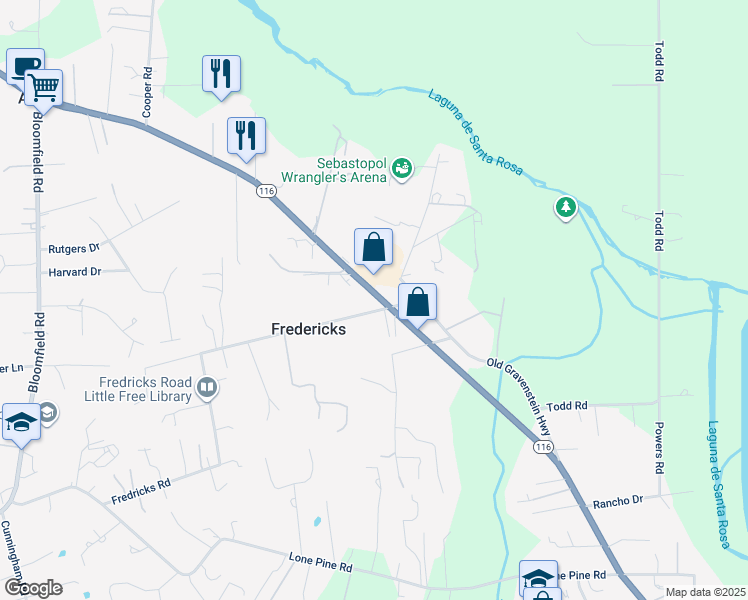 map of restaurants, bars, coffee shops, grocery stores, and more near 2800 Gravenstein Highway South in Sebastopol
