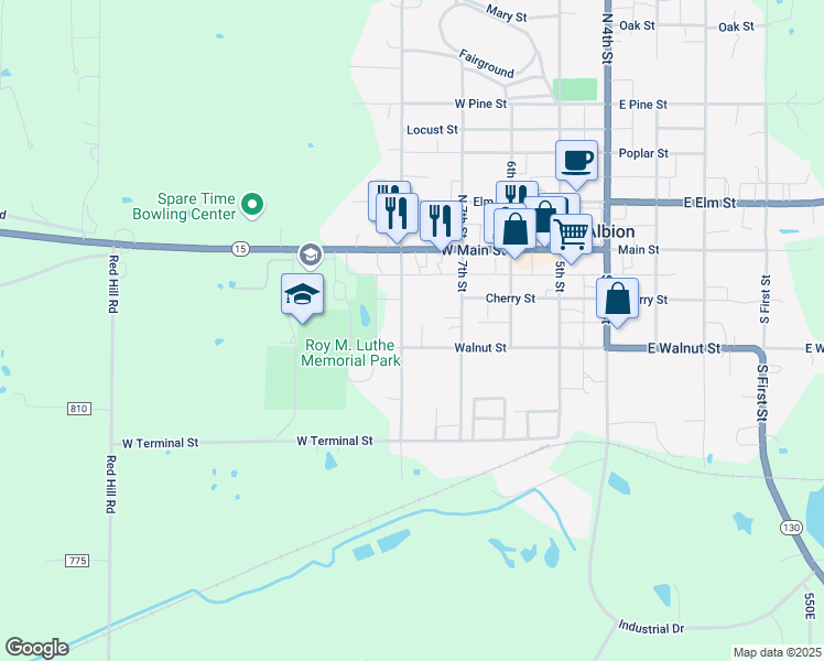 map of restaurants, bars, coffee shops, grocery stores, and more near 200-246 West Walnut Street in Albion
