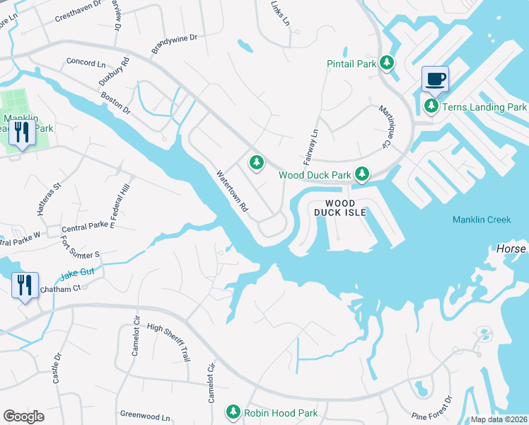 map of restaurants, bars, coffee shops, grocery stores, and more near 2 Westfield Circle in Ocean Pines