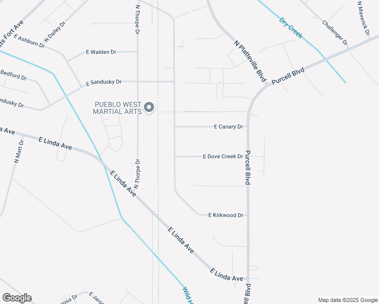 map of restaurants, bars, coffee shops, grocery stores, and more near 1123 East Dove Creek Drive in Pueblo West