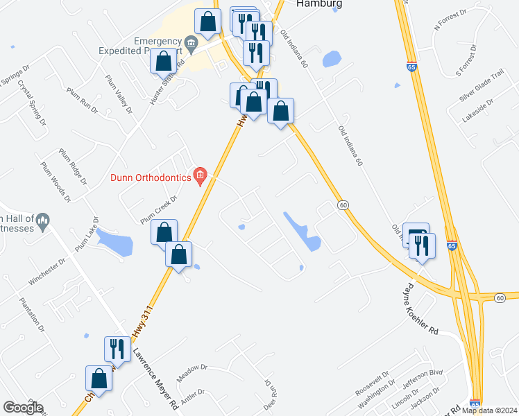 map of restaurants, bars, coffee shops, grocery stores, and more near 7510 Meyer Loop in Sellersburg