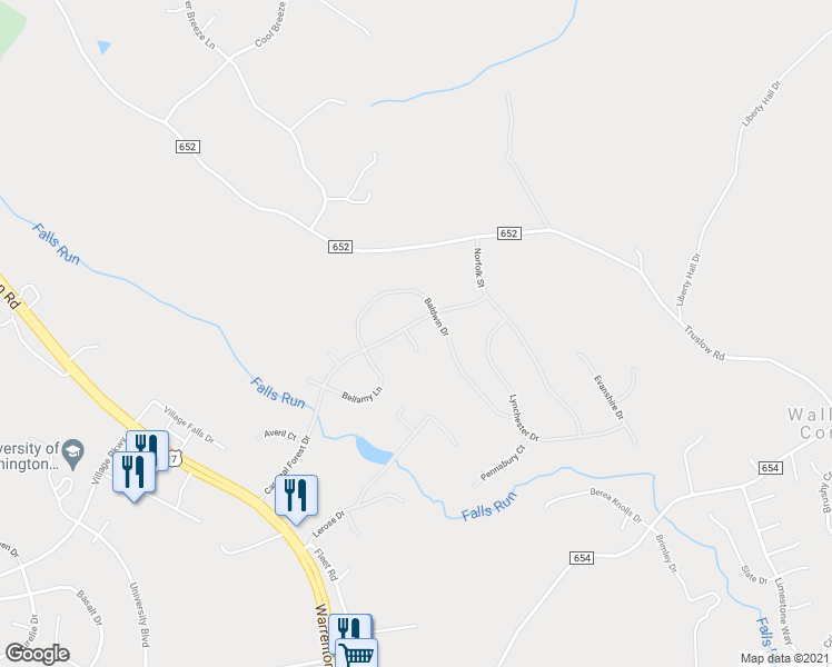 map of restaurants, bars, coffee shops, grocery stores, and more near 1 Oliver Court in Fredericksburg