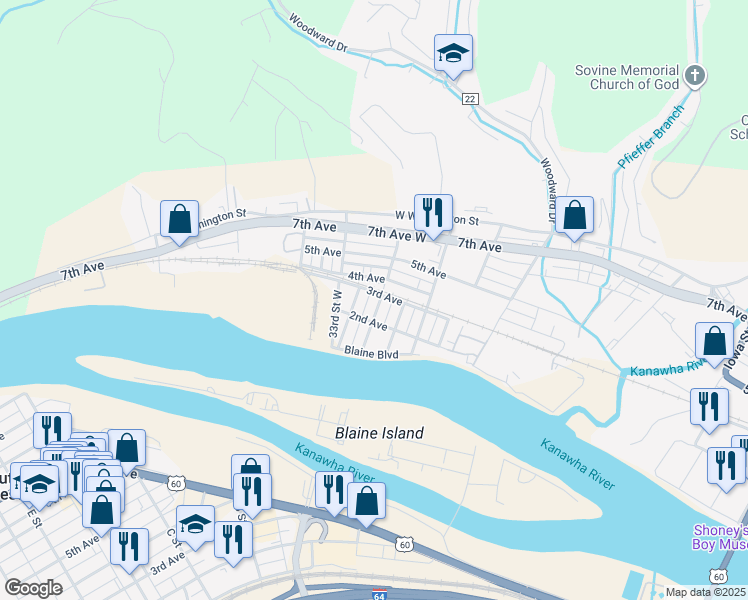 map of restaurants, bars, coffee shops, grocery stores, and more near in Charleston