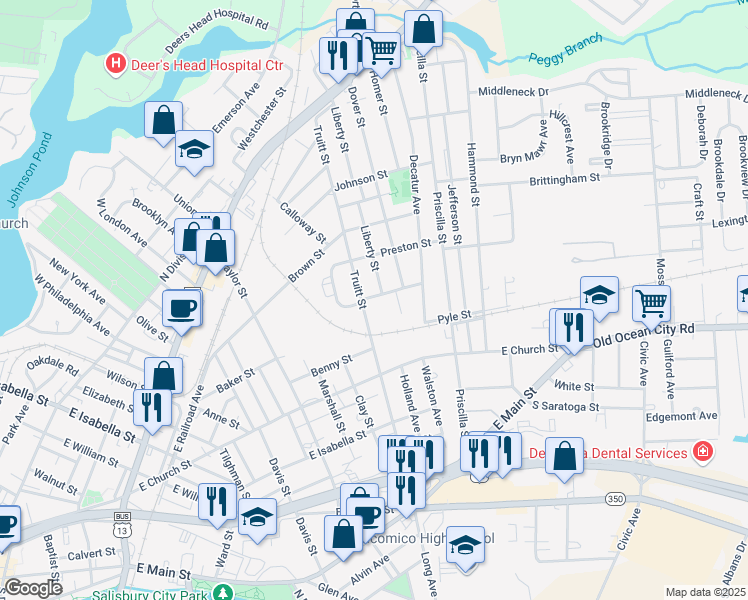 map of restaurants, bars, coffee shops, grocery stores, and more near 904 Mabel Avenue in Salisbury