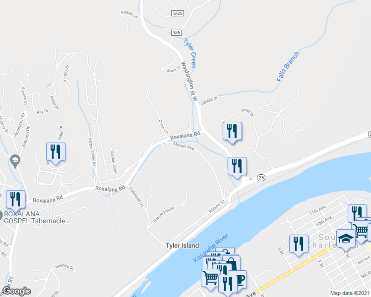map of restaurants, bars, coffee shops, grocery stores, and more near 145 Moran Avenue in Dunbar