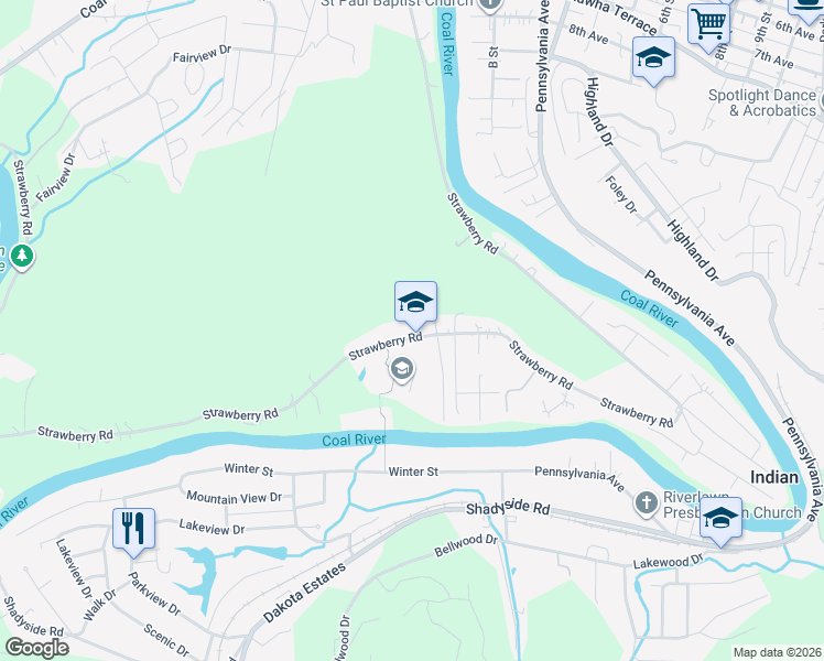 map of restaurants, bars, coffee shops, grocery stores, and more near 817 Strawberry Road in Saint Albans