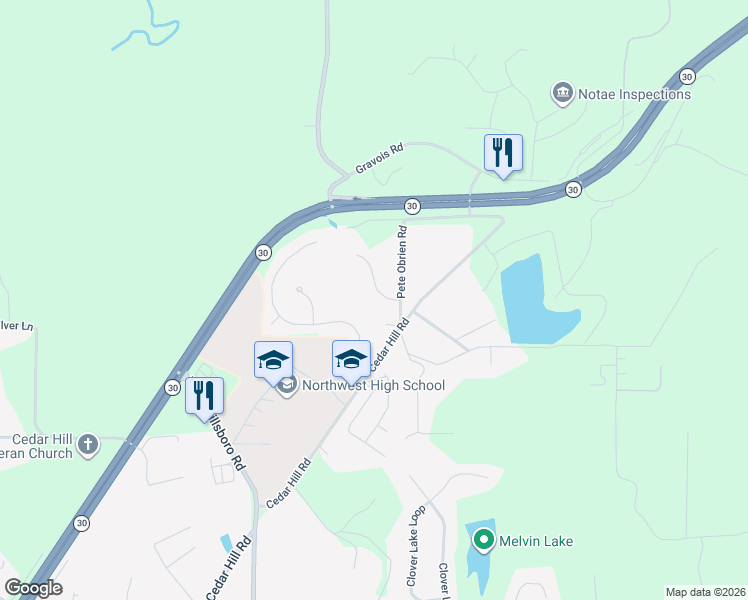 map of restaurants, bars, coffee shops, grocery stores, and more near 5871 Pete Obrien Road in Cedar Hill