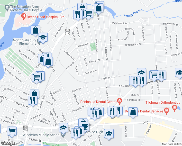 map of restaurants, bars, coffee shops, grocery stores, and more near 310 Nice Place in Salisbury