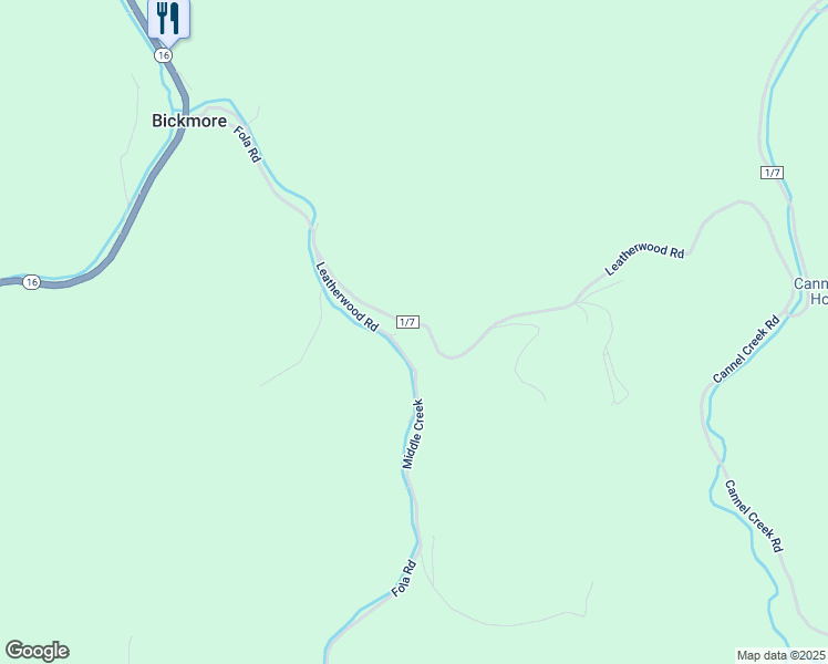 map of restaurants, bars, coffee shops, grocery stores, and more near Middle Creek in Bickmore