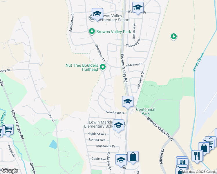 map of restaurants, bars, coffee shops, grocery stores, and more near 249 Alder Crest Way in Vacaville