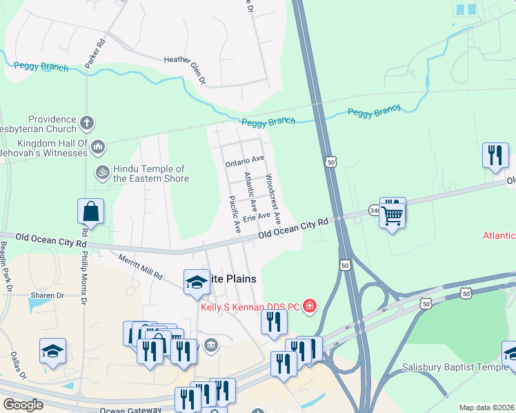 map of restaurants, bars, coffee shops, grocery stores, and more near 409 Atlantic Avenue in Salisbury