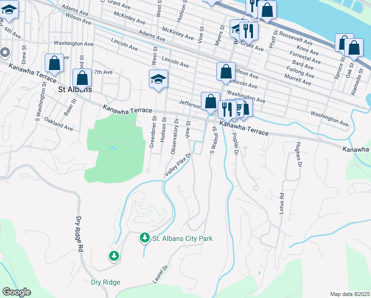 map of restaurants, bars, coffee shops, grocery stores, and more near 830 Observatory Drive in Saint Albans