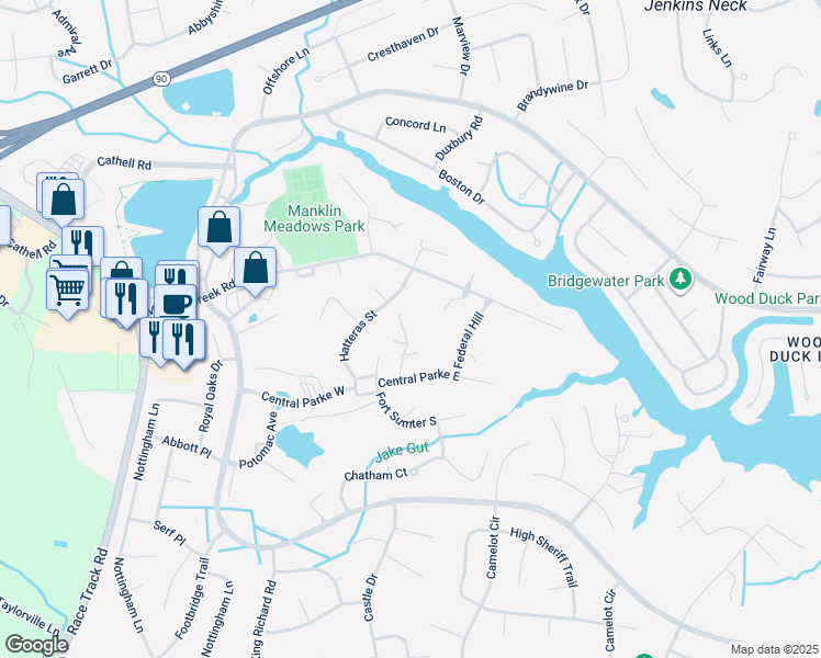 map of restaurants, bars, coffee shops, grocery stores, and more near 17 Long Point Court in Ocean Pines