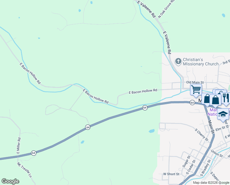 map of restaurants, bars, coffee shops, grocery stores, and more near 5510 East Bacon Hollow Road in Marengo