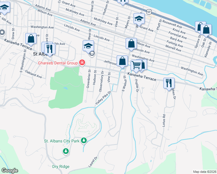map of restaurants, bars, coffee shops, grocery stores, and more near 830 Observatory Drive in Saint Albans