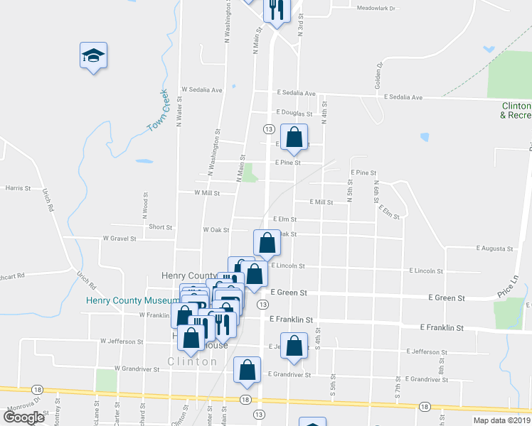 map of restaurants, bars, coffee shops, grocery stores, and more near 517 North 2nd Street in Clinton