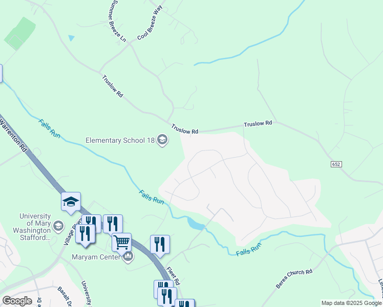 map of restaurants, bars, coffee shops, grocery stores, and more near 13 Baldwin Drive in Fredericksburg