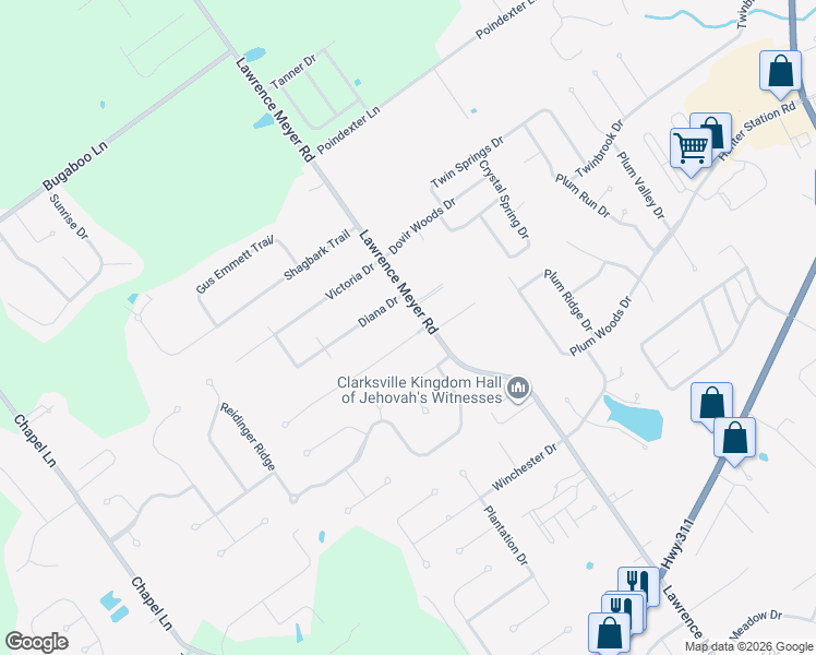 map of restaurants, bars, coffee shops, grocery stores, and more near 1003 Caiman Court in Sellersburg