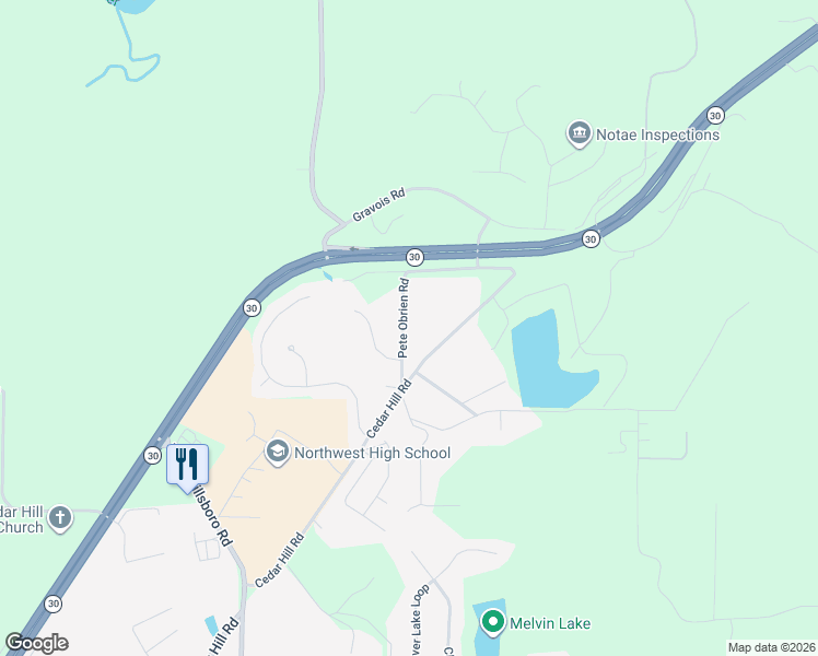 map of restaurants, bars, coffee shops, grocery stores, and more near 5850 Pete Obrien Road in Cedar Hill