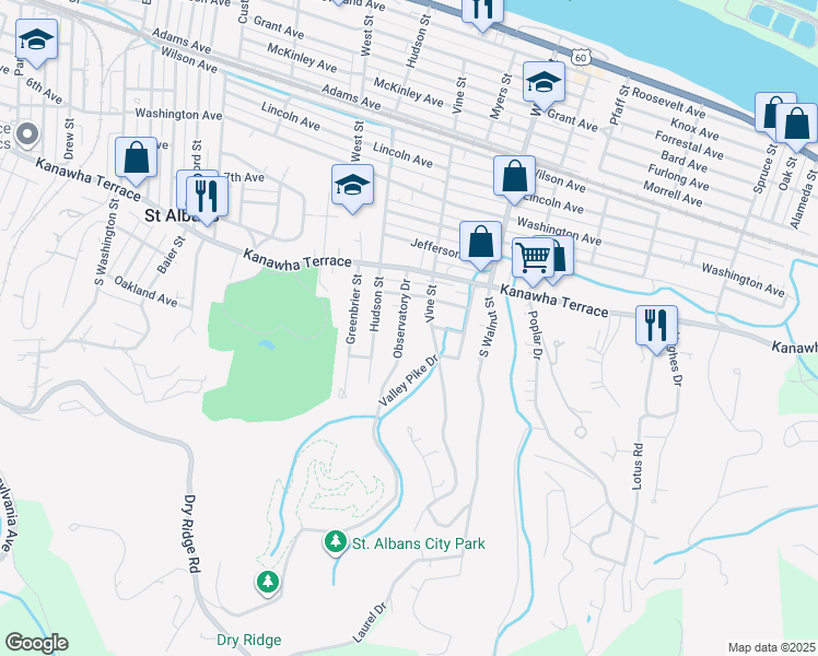map of restaurants, bars, coffee shops, grocery stores, and more near 830 Observatory Drive in Saint Albans