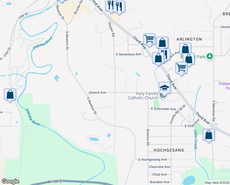 map of restaurants, bars, coffee shops, grocery stores, and more near 529 Church Avenue in Jasper