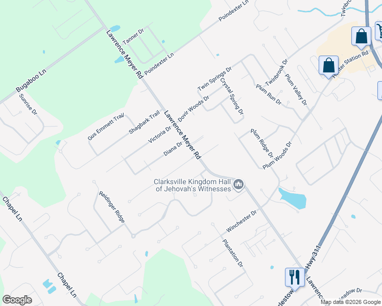 map of restaurants, bars, coffee shops, grocery stores, and more near 1003 Caiman Court in Sellersburg