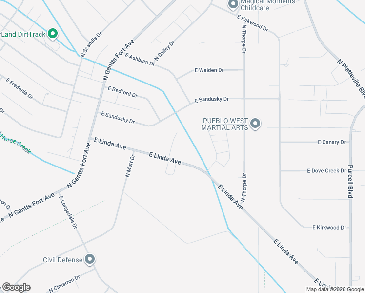 map of restaurants, bars, coffee shops, grocery stores, and more near 1148 North Linda Court in Pueblo West