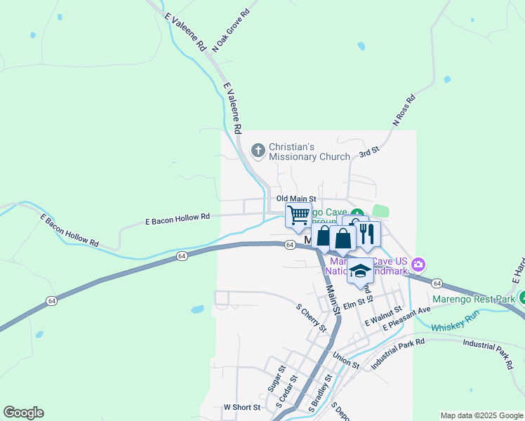 map of restaurants, bars, coffee shops, grocery stores, and more near 320 West Oldwater Street in Marengo