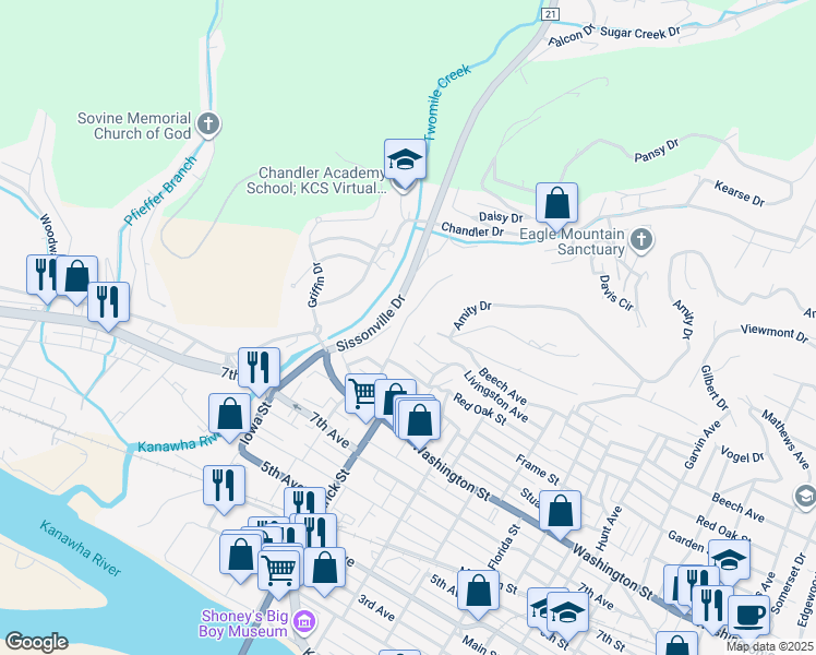 map of restaurants, bars, coffee shops, grocery stores, and more near 1020 Temple Street in Charleston
