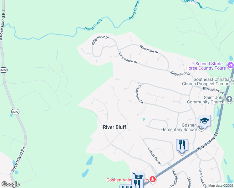 map of restaurants, bars, coffee shops, grocery stores, and more near 13206 Creekview Road in Prospect