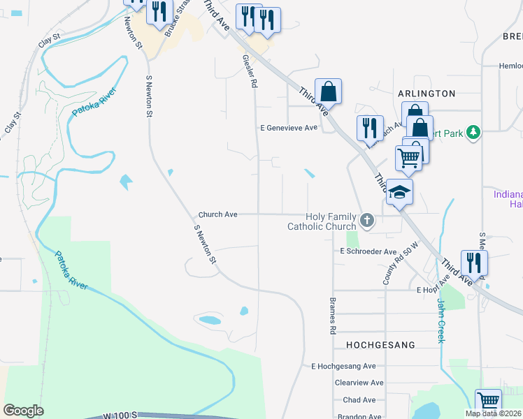 map of restaurants, bars, coffee shops, grocery stores, and more near 529-533 Church Avenue in Jasper