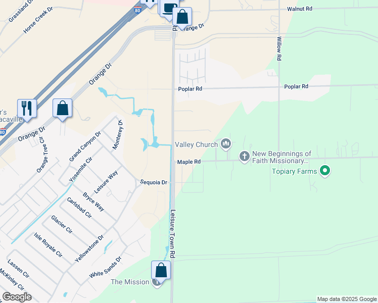 map of restaurants, bars, coffee shops, grocery stores, and more near 380 Montgomery Circle in Vacaville