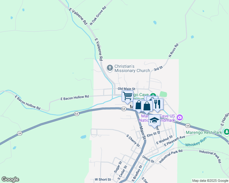 map of restaurants, bars, coffee shops, grocery stores, and more near 320 West Oldwater Street in Marengo