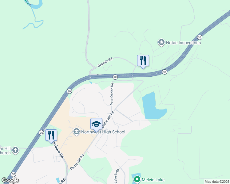 map of restaurants, bars, coffee shops, grocery stores, and more near 5844 Pete Obrien Road in Cedar Hill