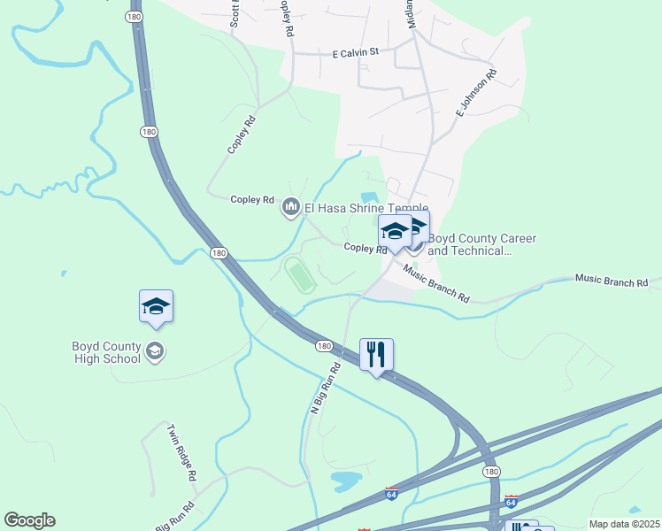 map of restaurants, bars, coffee shops, grocery stores, and more near 12307 Midland Trail Road in Ashland