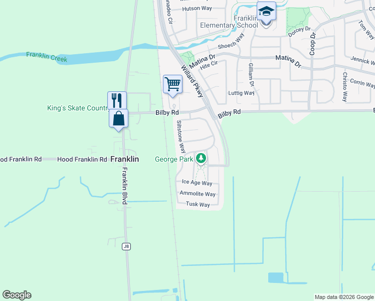 map of restaurants, bars, coffee shops, grocery stores, and more near 10520 Buckland Way in Elk Grove