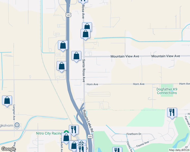 map of restaurants, bars, coffee shops, grocery stores, and more near 119 Connely Lane in Santa Rosa