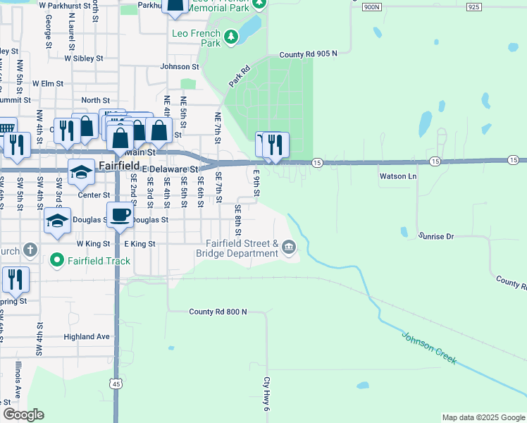 map of restaurants, bars, coffee shops, grocery stores, and more near Witter Drive in Fairfield