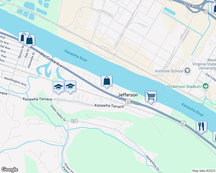 map of restaurants, bars, coffee shops, grocery stores, and more near 102 Faulkner St in St Albans
