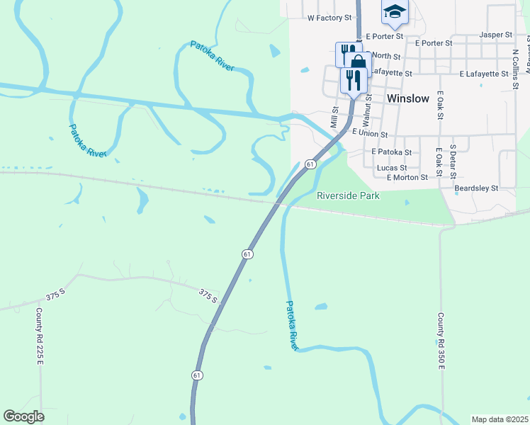map of restaurants, bars, coffee shops, grocery stores, and more near 3032 Indiana 61 in Winslow