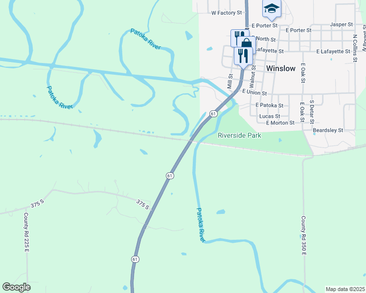 map of restaurants, bars, coffee shops, grocery stores, and more near 3032 Indiana 61 in Winslow