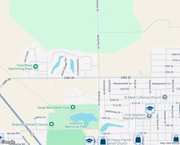 map of restaurants, bars, coffee shops, grocery stores, and more near 4100-4216 Falcon Dr in Great Bend