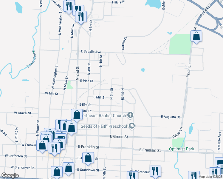 map of restaurants, bars, coffee shops, grocery stores, and more near 499 East Walnut Street in Clinton