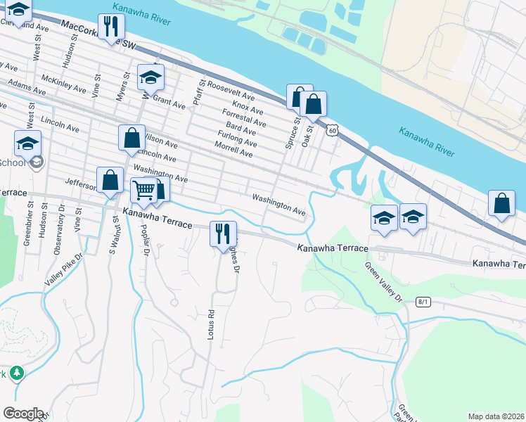 map of restaurants, bars, coffee shops, grocery stores, and more near 2761 Washington Avenue in Saint Albans