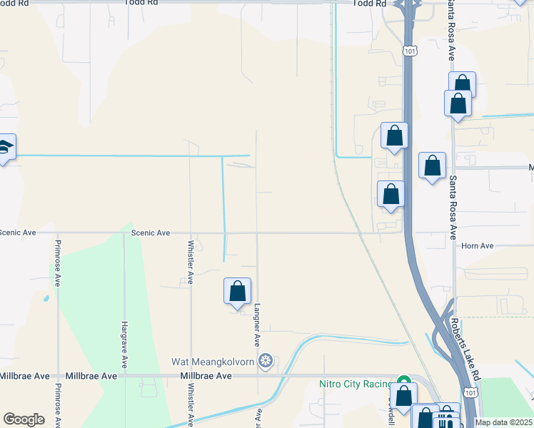 map of restaurants, bars, coffee shops, grocery stores, and more near 4178 Langner Avenue in Santa Rosa