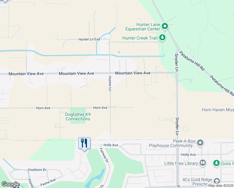 map of restaurants, bars, coffee shops, grocery stores, and more near 786 Hunter Lane in Santa Rosa