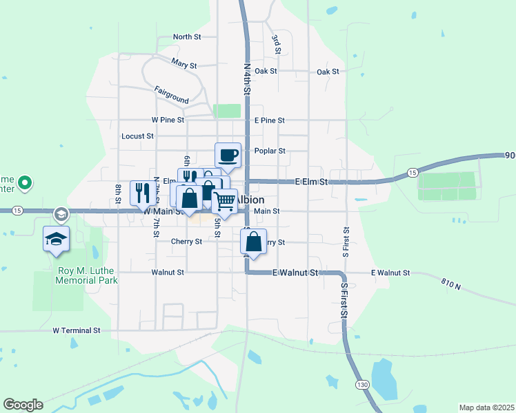 map of restaurants, bars, coffee shops, grocery stores, and more near in Albion