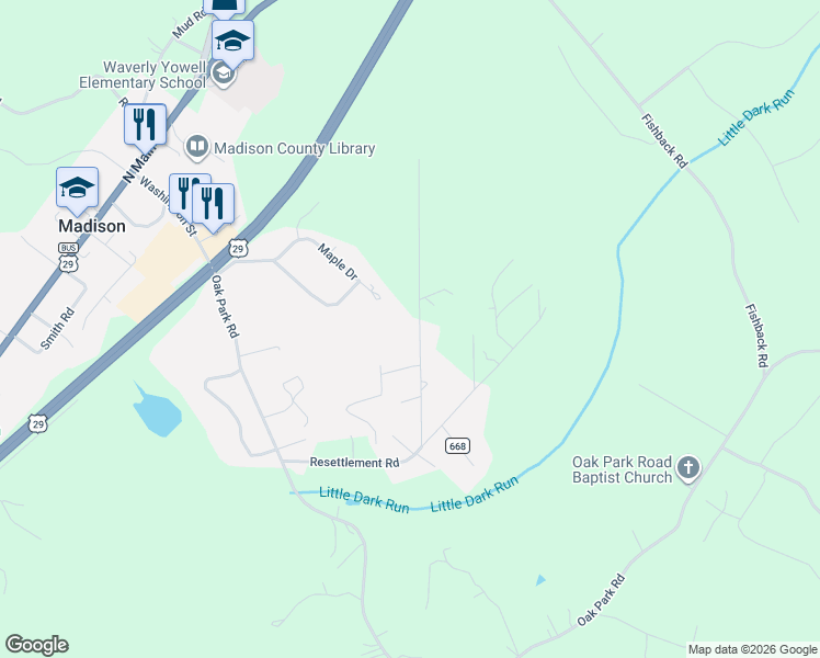 map of restaurants, bars, coffee shops, grocery stores, and more near 263 Little Church Lane in Madison
